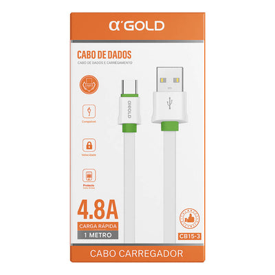 Cabo de Dados USB Tipo C 1mt aGold Carga Rápida 4.8a - CB15-3