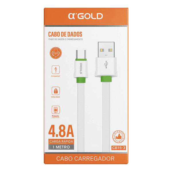 Cabo de Dados USB Tipo C 1mt aGold Carga Rápida 4.8a - CB15-3