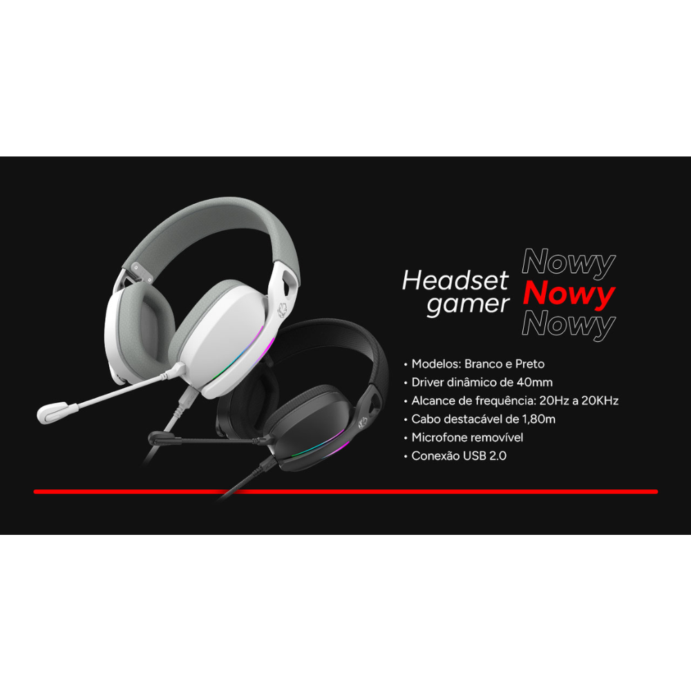 Headset Gamer PCYes Nowy Black Vulcan Usb Surround Rgb C/ Mic Destacável Preto - HGNW40BV