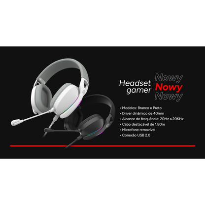 Headset Gamer PCYes Nowy Black Vulcan Usb Surround Rgb C/ Mic Destacável Preto - HGNW40BV