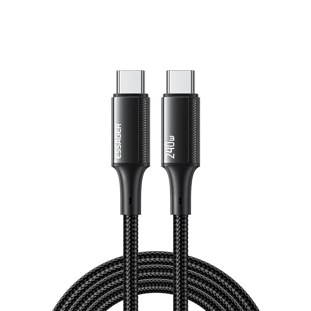 Cabo de Dados USB-C Essager 240w 2.0mt Nylon Preto - EXCTT3-JJA01-P