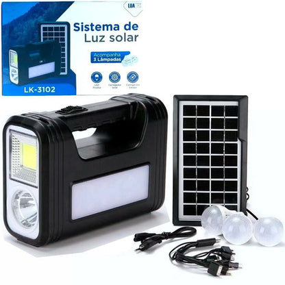 Kit de Iluminação Solar C/ Placa / Lanterna / Carregador USB e Lampadas Led Luatek - LK-3102
