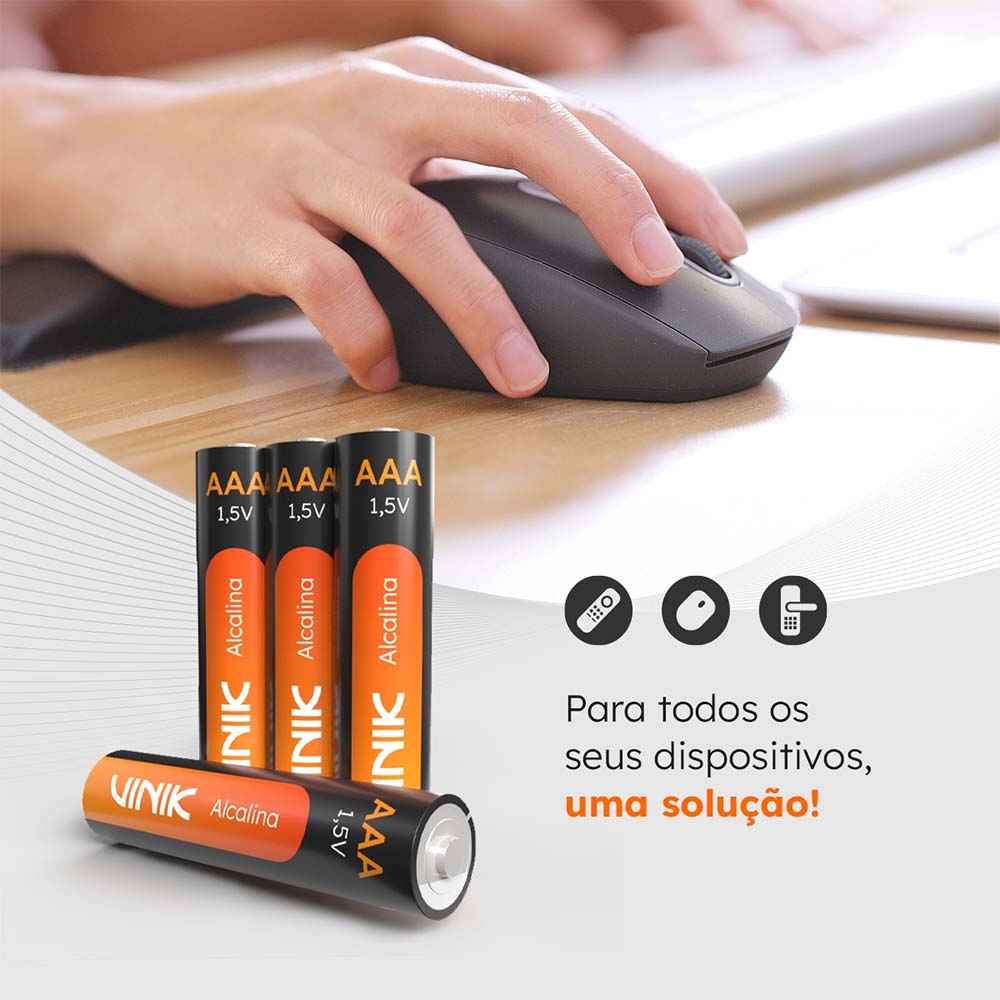 Pilha Alcalina AAA Palito Vinik Cartela C/4 Pilhas - VP3AB4A