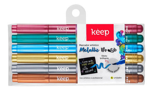 Kit Marcador Artistico Keep Metallic Brush C/ 5 Unidades Multicores Efeito Brilhante - MR057