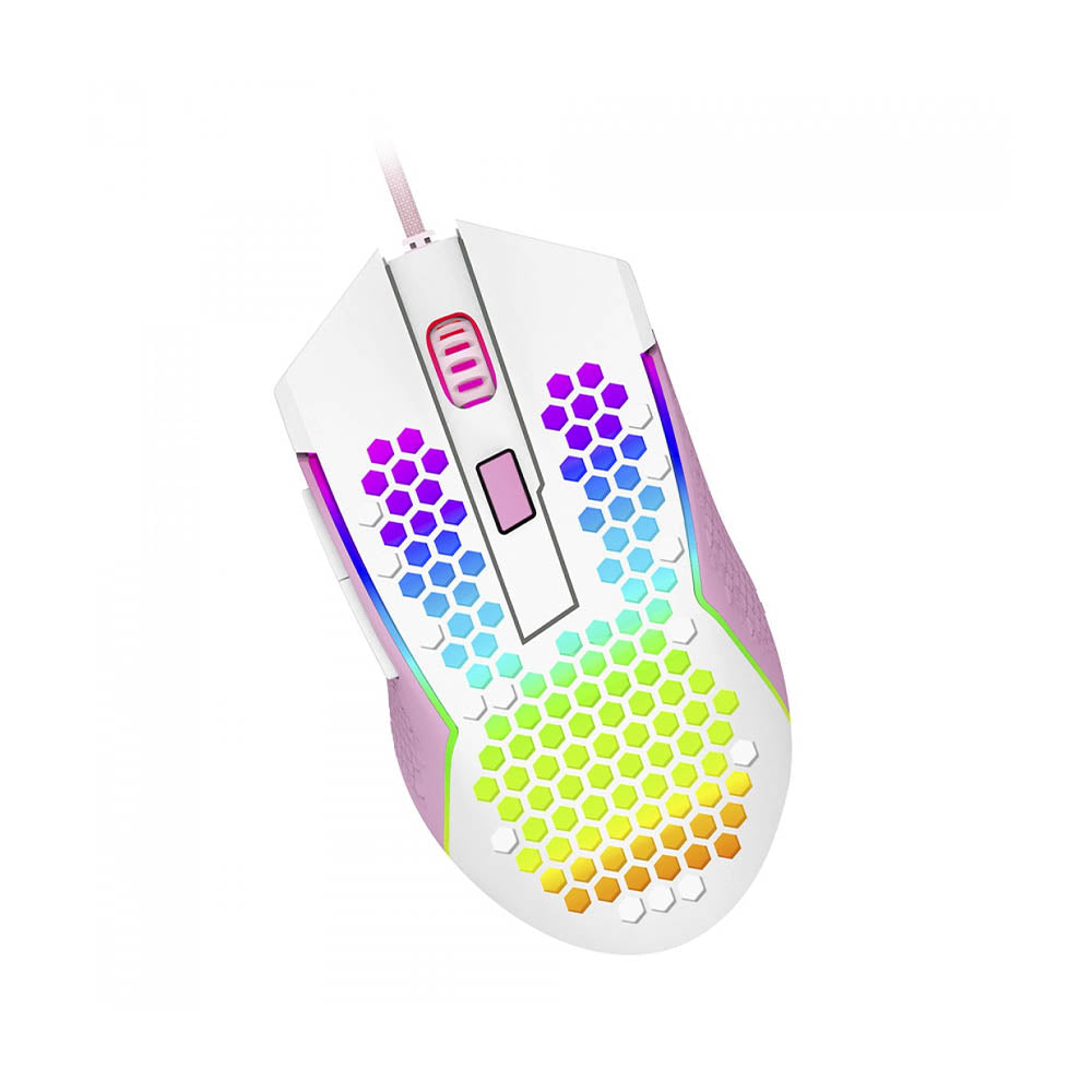 Mouse Gamer Redragon Reaping Elite 32000dpi 6 Botões RGB Branco e Rosa - M987WP-P