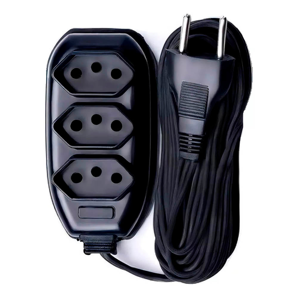 Extensão Elétrica 3 Tomadas Preta 5mts