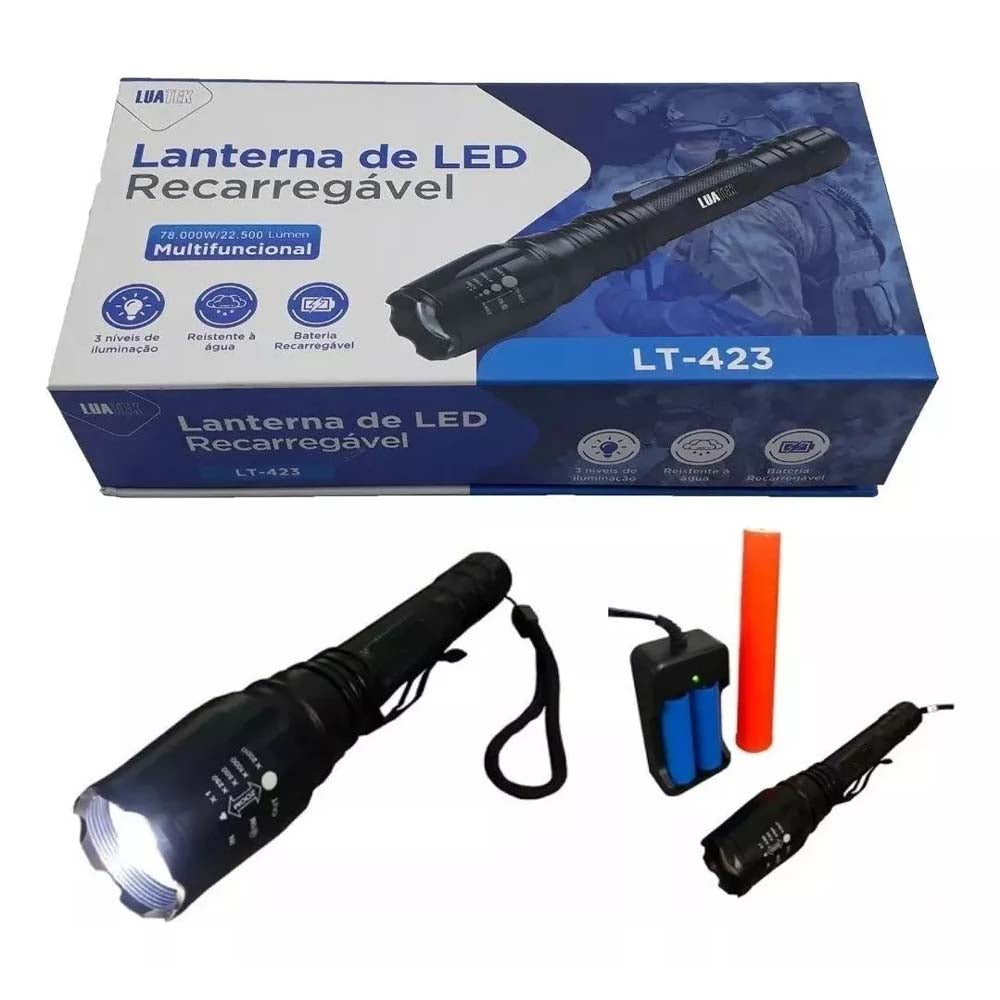 Lanterna Recarregável Led USB 22500 Lumens 3 Niveis - LT-423