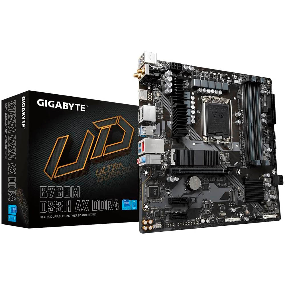 Placa Mae Gigabyte B760M DS3H AX Intel Lga 1700 Ddr4 Hdmi DP Usb-C (12a, 13a e 14a Geração) - B760M DS3H AX DDR4