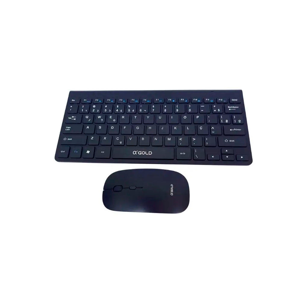 Kit Mini Teclado e Mouse Bluetooth Sem fio Gold USB Slim Preto - TCD-02