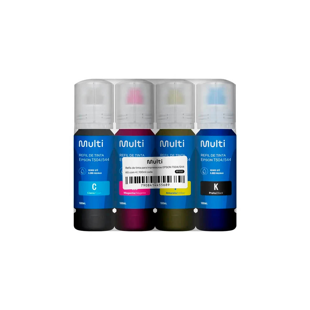 Kit Refil de Tinta Multi para Impressoras Epson T504 / T544 100ml c/ 4 Cores - RF032