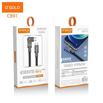 Cabo Usb Tipo C P/ Tipo C Dobrável Kirsite PD 60W 1.2mts aGold - CB91