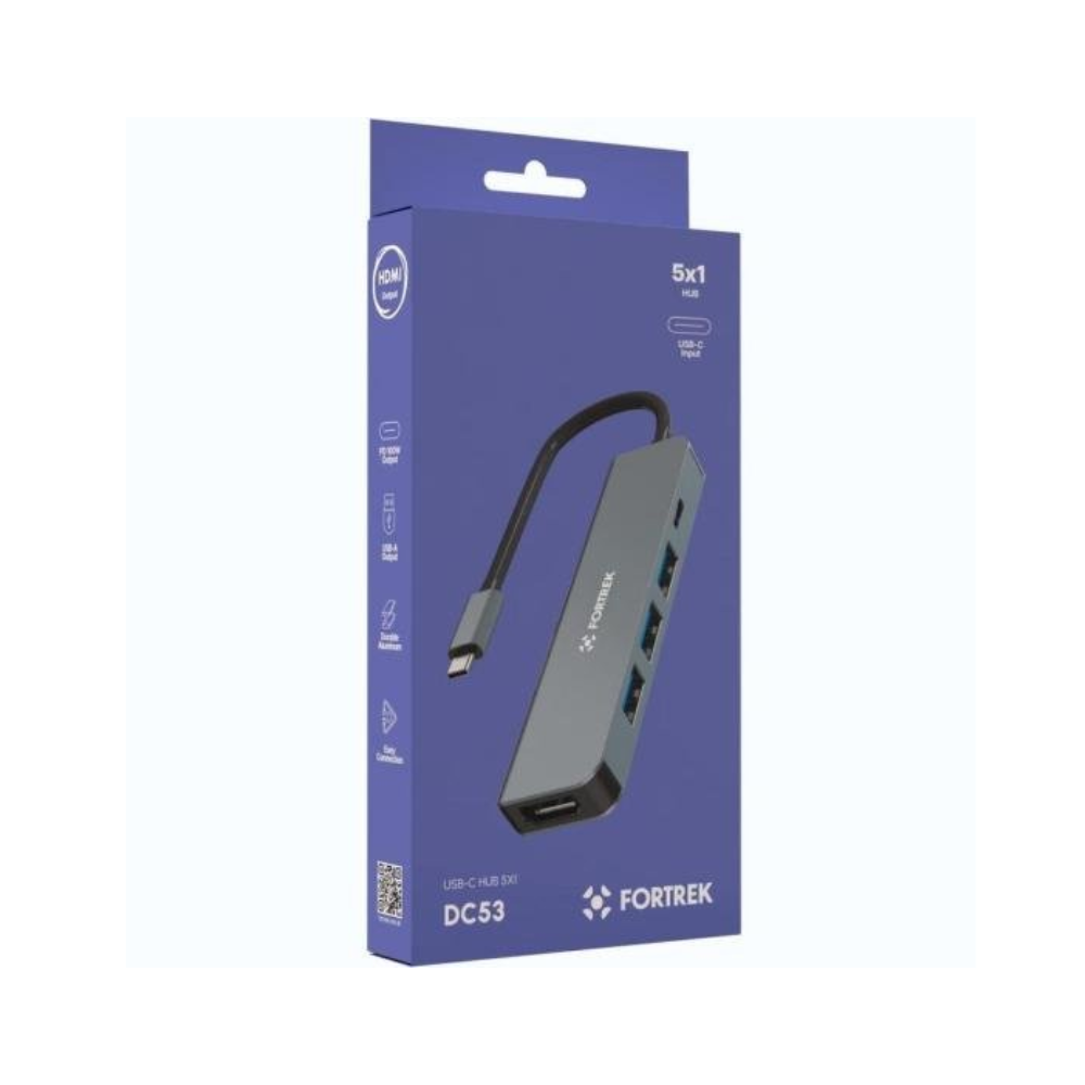 Hub Adaptador USB-C Fortrek Com 5 Portas 3x USB-A 1x HDMI 1x USB-C Preto - 85971
