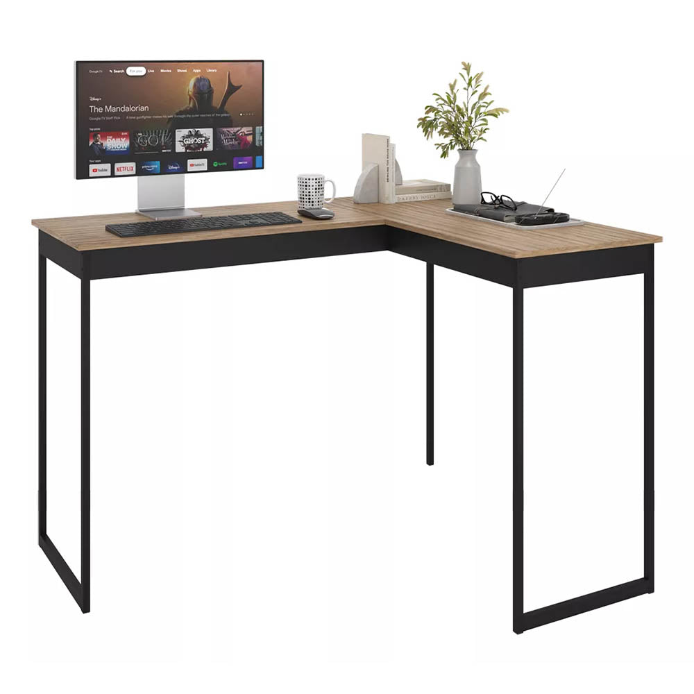 Mesa Em L Industrial De Canto em Ferro E Madeira E-led