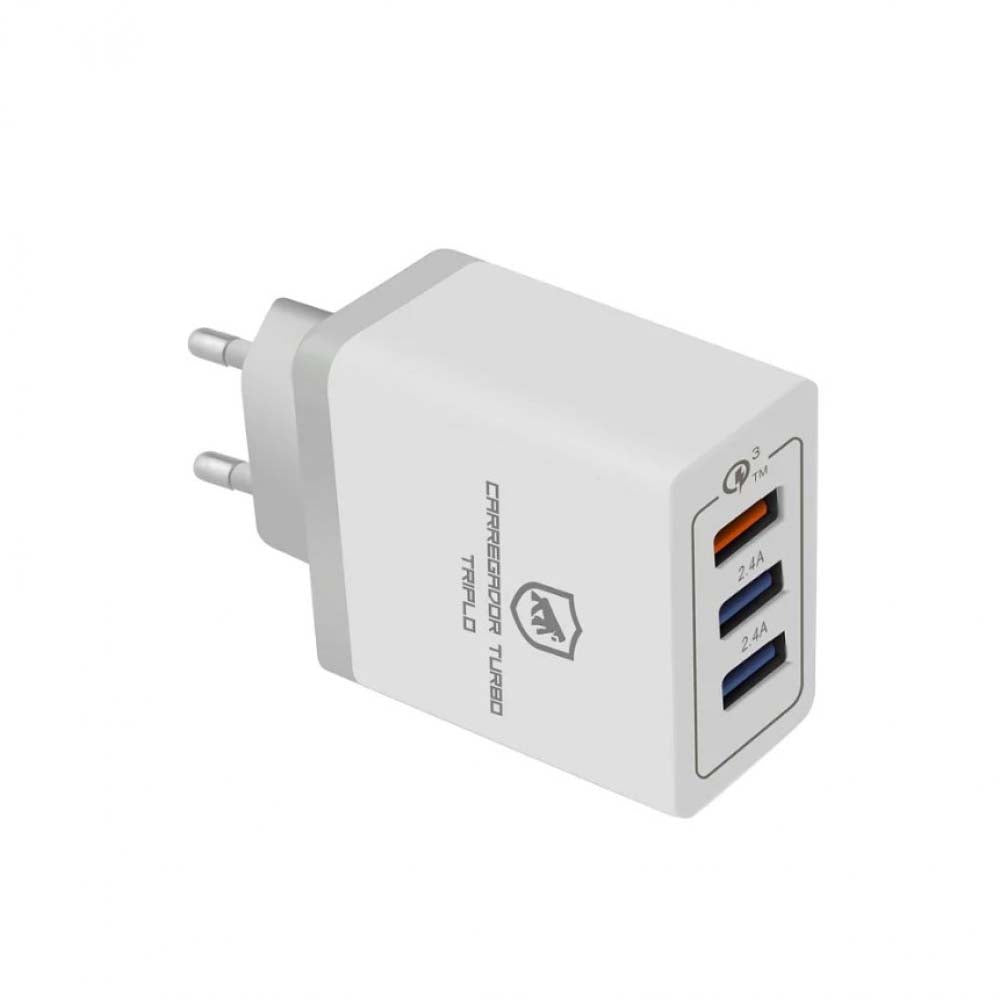 Carregador De Parede GShield Triplo USB Turbo 18W Branco S/ Cabo - GNL3Y2K72-IP