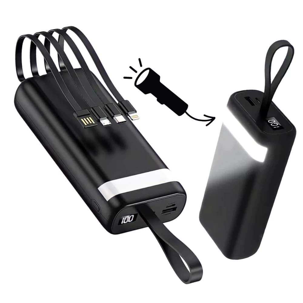 Carregador Portátil Power Bank AGold 20000Mah USB V8, Tipo C e Lighting C/ Iluminação em LED Branco - BTE-05