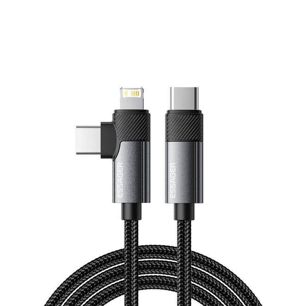 Cabo de Dados  2 em 1 USB-C p/ USB-C/Lightning  Essager 65w 1Mt Nylon Cinza - EXCTTL-WL0G-P