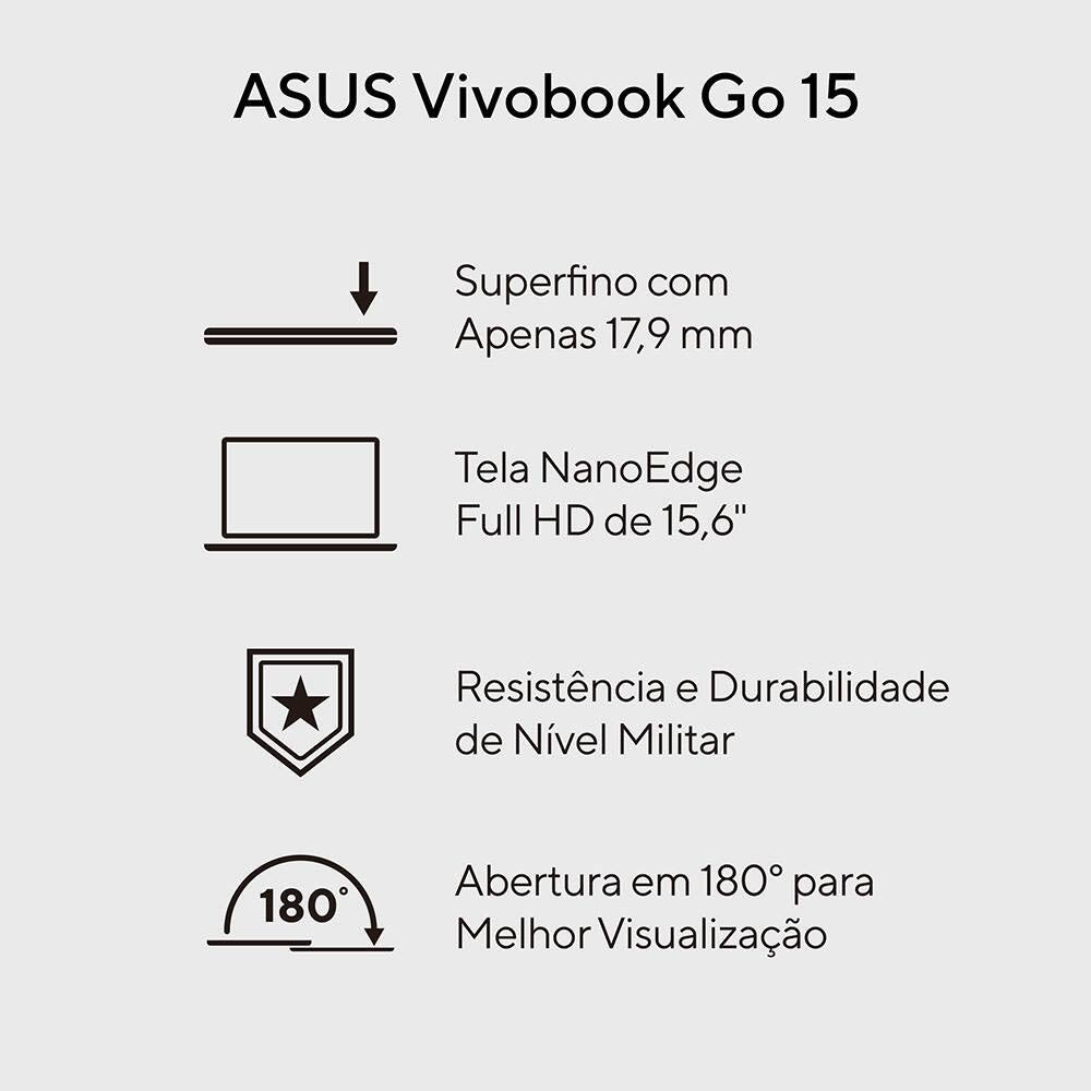 Notebook Asus Vivobook Intel Core I3-N305 4gb 256gb Ssd 15.6 Pols Prata Win11 Home - E1504GA-NJ441W Truedata
