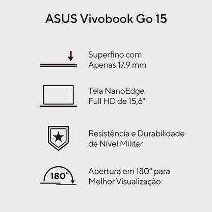 Notebook Asus Vivobook Intel Core I3-N305 4gb 256gb Ssd 15.6 Pols Prata Win11 Home - E1504GA-NJ441W Truedata