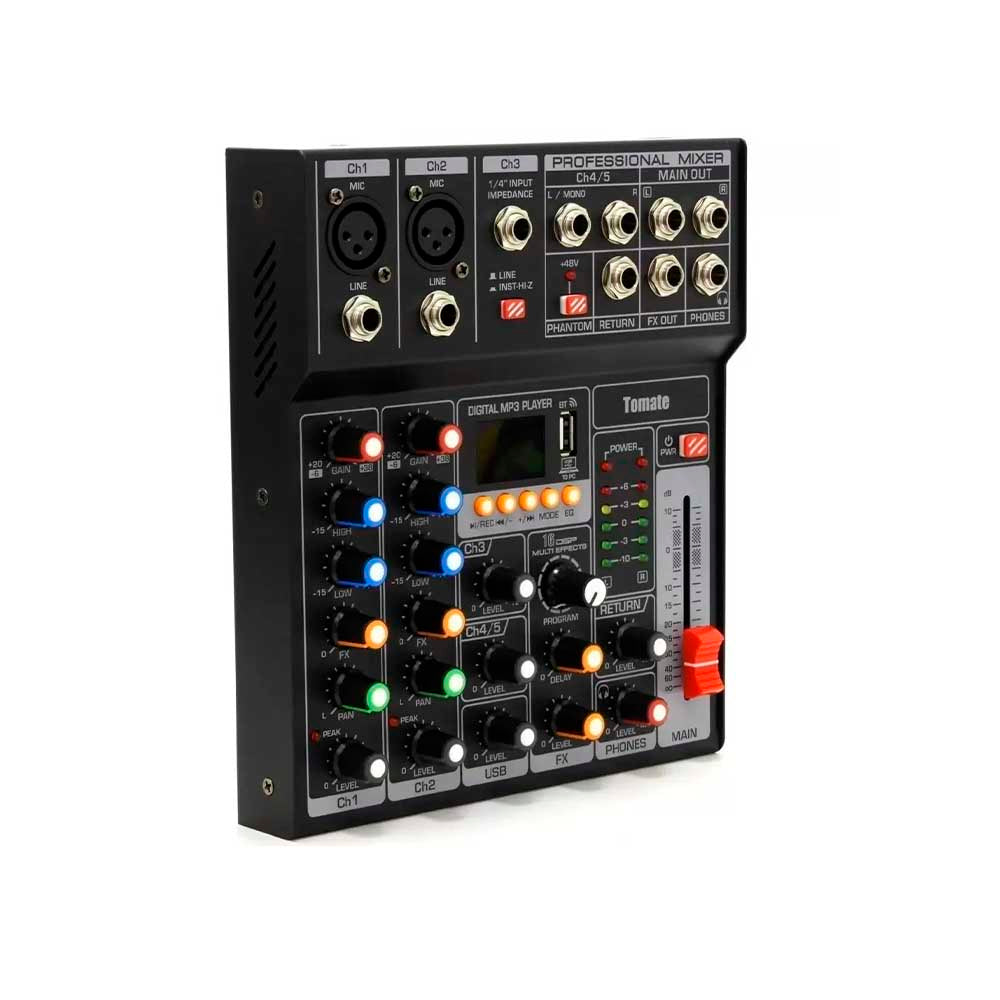 Mesa De Som Tomate USB Mixer 5 Canais TYT-005