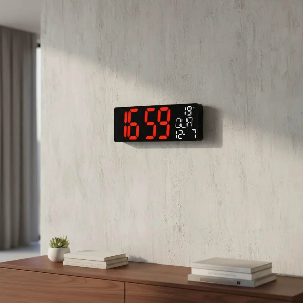 Relogio De Parede 32cm Led Digital Hora Calendário Temperatura Controle Remoto Oasis - OIH-6211