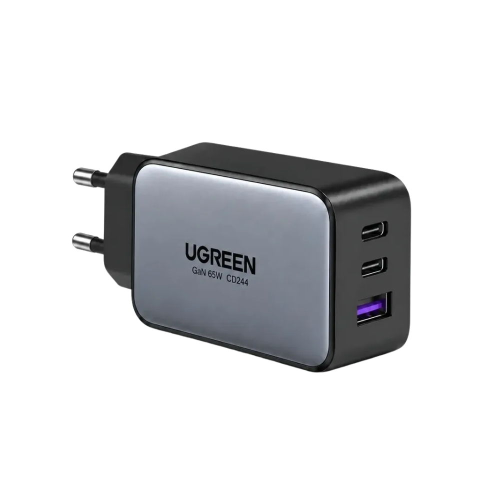Carregador De Parede Ugreen Turbo PD GaN 65W C/ 2x Usb-C e Usb - CD244