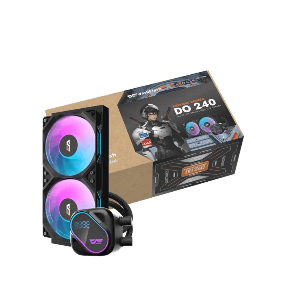 Water Cooler 2 Fans Darkflash Black P/ Processador ARGB 240mm C/ LCD (Intel/AMD) Preto - DO240