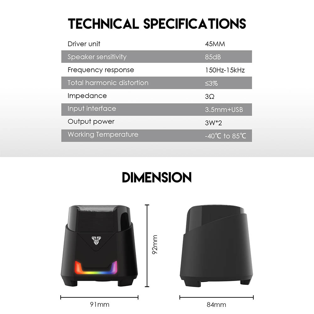 Caixa De Som Gamer Fantech Hellscream RGB Preta - GS205