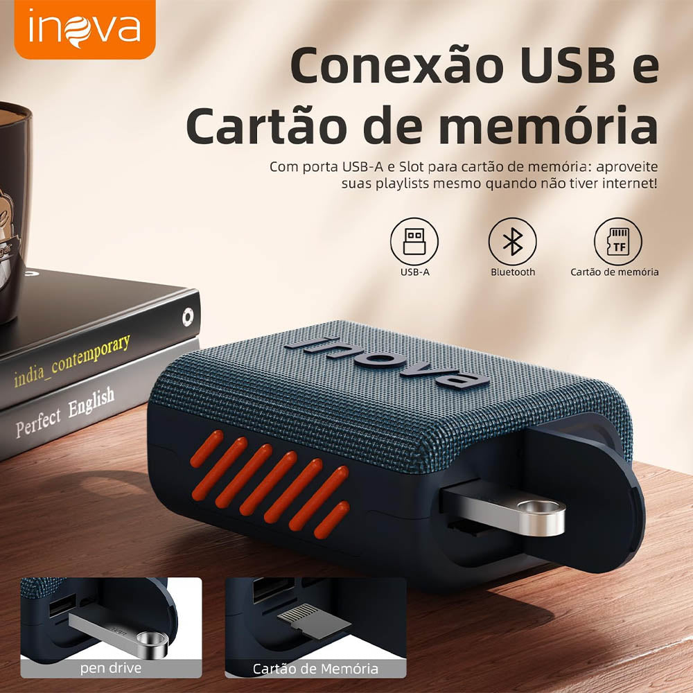 Caixa de Som Portátil Bluetooth Inova Go 3 Bluetoth, USB, Cartão de Memória, Azul Marinho - RAD12417