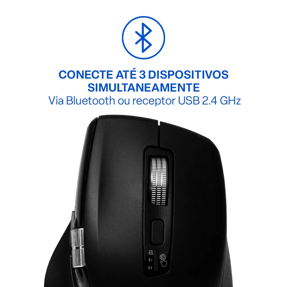 Mouse Sem Fio Ergonomico Multimode Smart Scroll Multi MS2000 3000dpi Preto - MO406