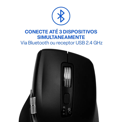 Mouse Sem Fio Ergonomico Multimode Smart Scroll Multi MS2000 3000dpi Preto - MO406