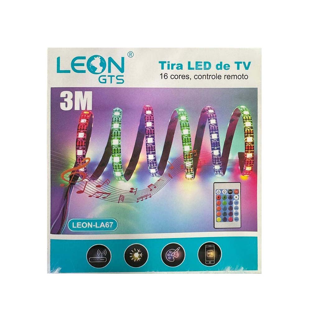 Fita Led RGB Leon GTS 16 Cores C/ Controle Remoto 3m - LEON-LA67