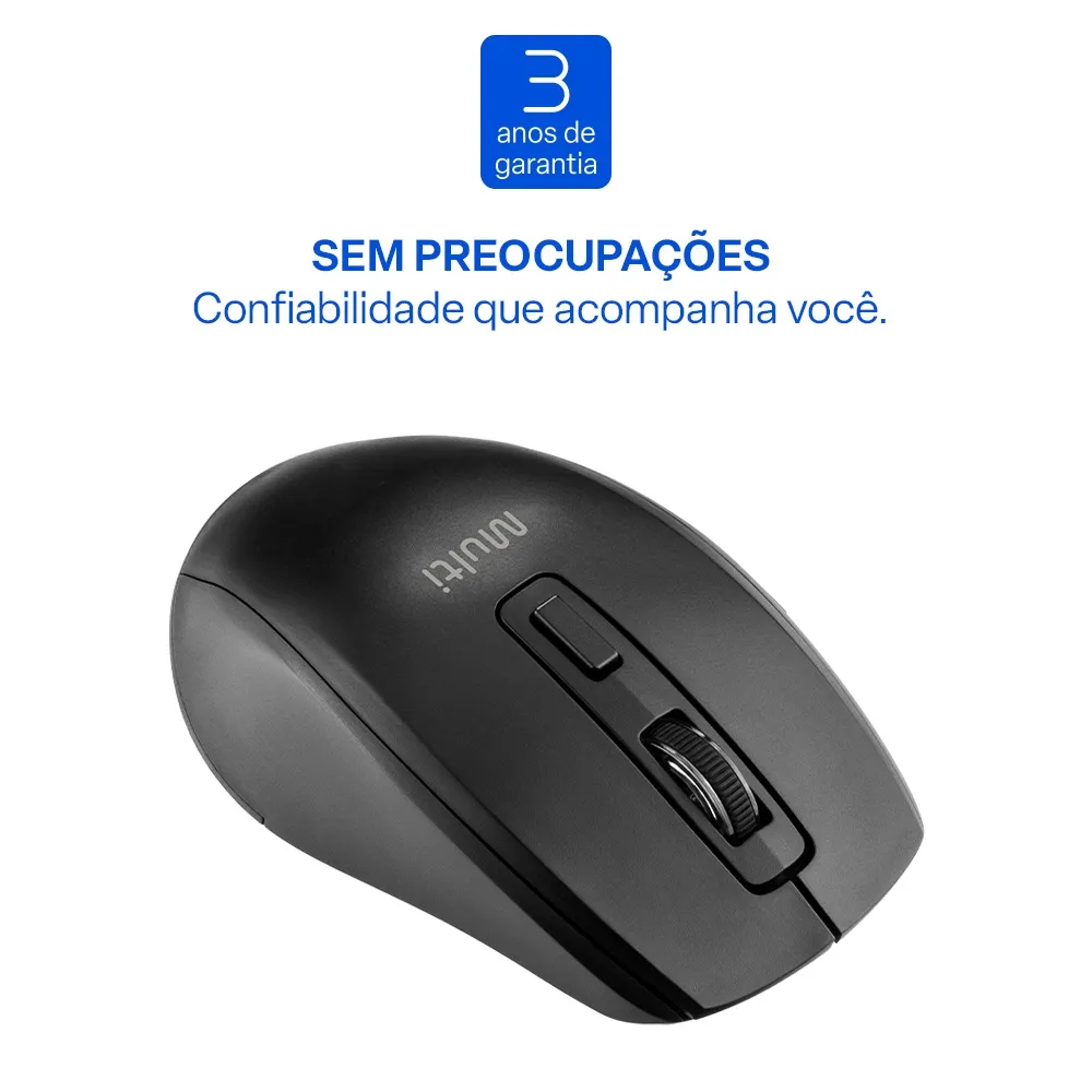 Mouse Sem Fio Recarregável Bluetooth + Usb Multi MS750 1600dpi Preto - MO403