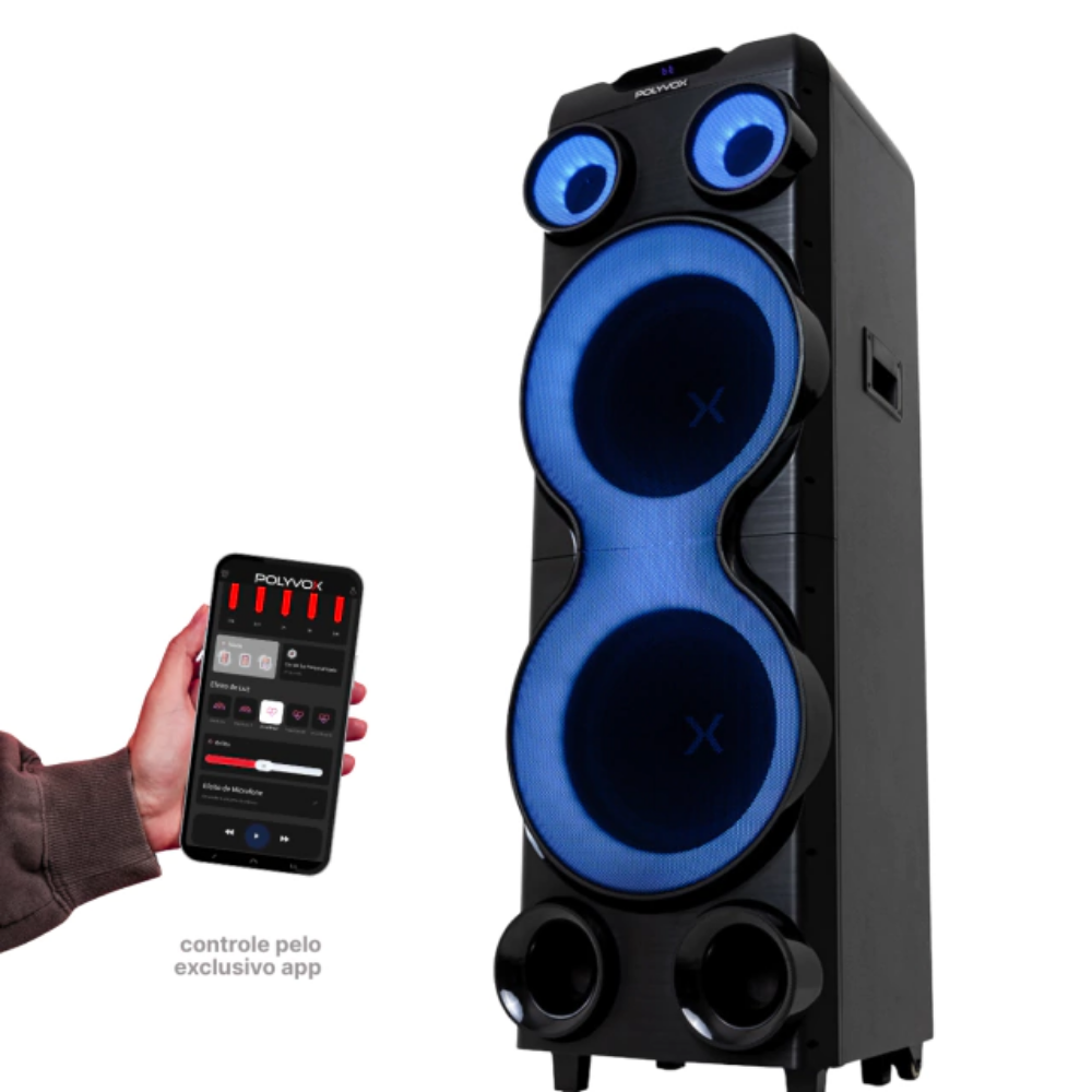 Caixa De Som Bluetooth Polyvox Torre Amplificada 2500W TWS  Led Preta - XT-2212T