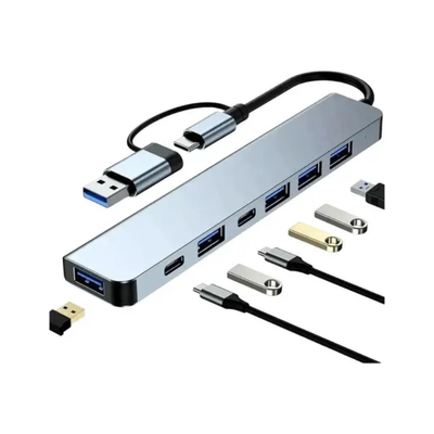 Hub Adaptador Usb-A / Usb-C Macho  7 em 2 P/ 5x USB-A 2x Usb-C Femea B-Max - BM-8644