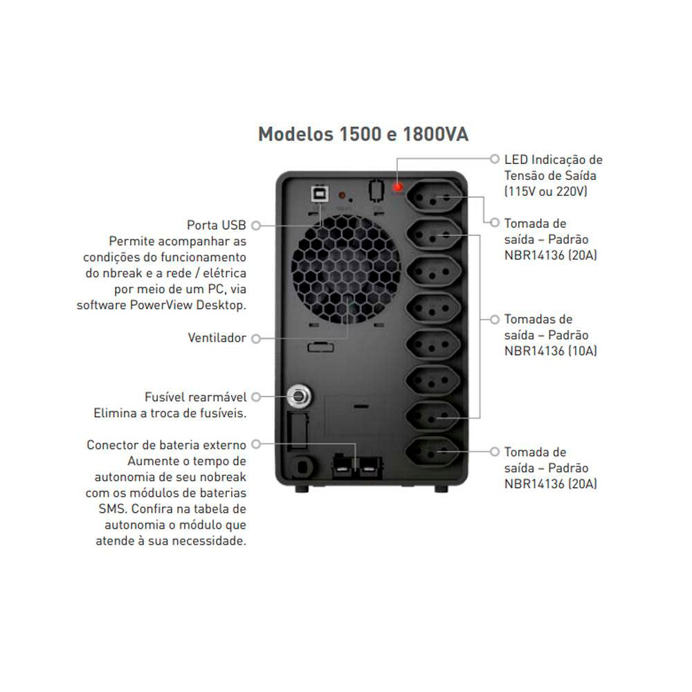Nobreak 1500va Sms Premium Senoidal Wifi Usb E - Bivolt Auto S - Bivolt Manual - Pn 29501