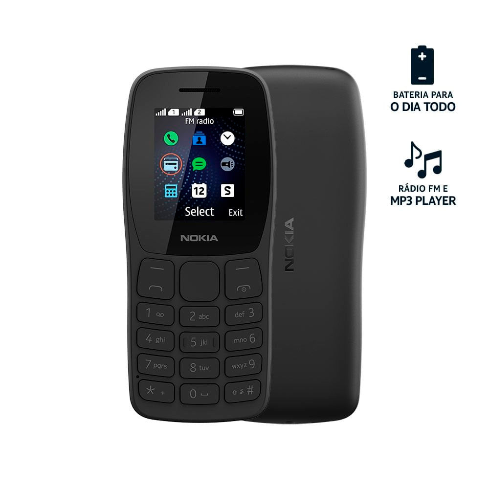 Telefone Celular Nokia 105 Dual Chip + Radio FM + Lanterna Preto - NK093