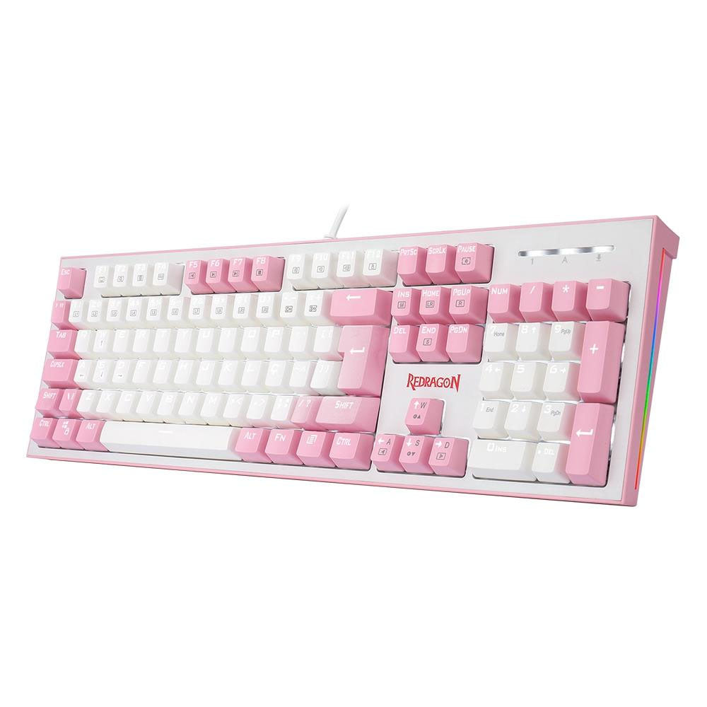 Teclado Gamer Mecânico Redragon Hades Led White Branco e Rosa - K623-WP (PT-BLUE)