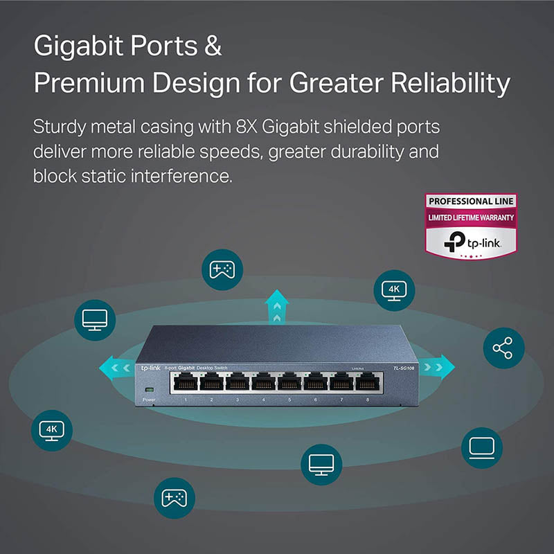 Switch 08 Portas Gigabit 10/100/1000 Mbps Tp-Link - Tl-SG108