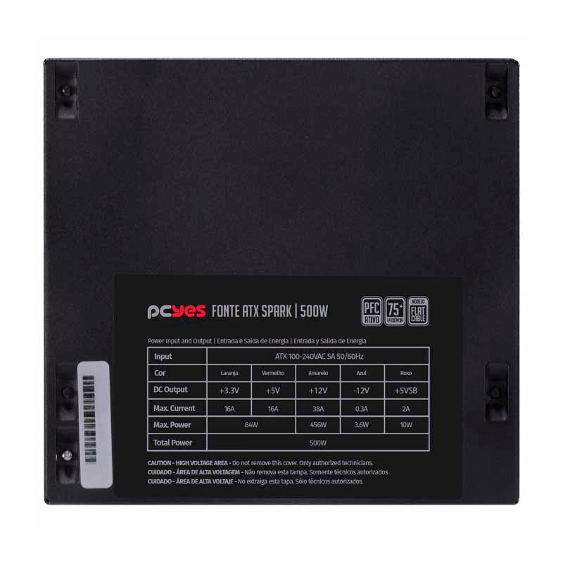 Fonte Real Atx 500w Spark 75 Plus PCYes Pfc Ativo - PXSP500WPT Truedata