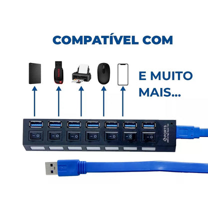 Hub Usb 7 Portas 3.0 Hi-Speed