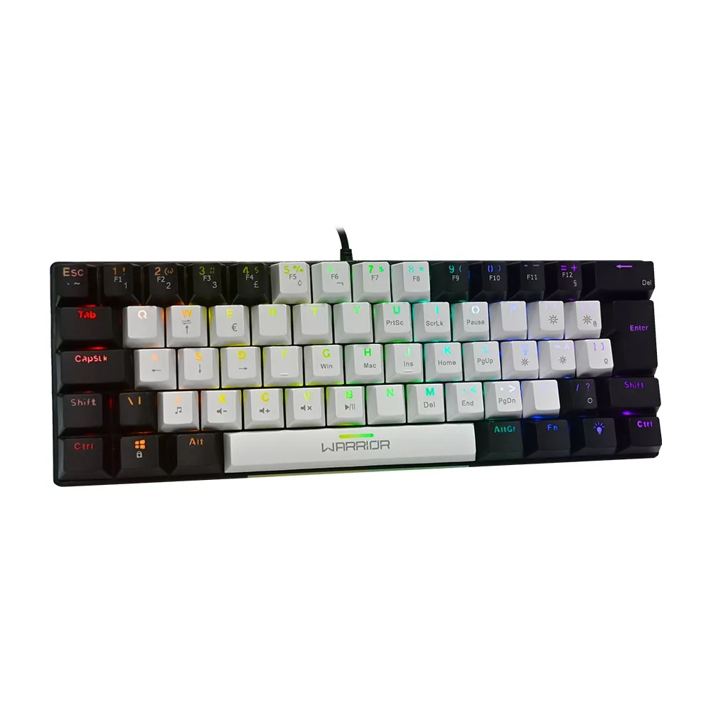 Teclado Gamer Mecanico Warrior 60%  RGB Rainbow Switch Blue Branco / Preto - TC314