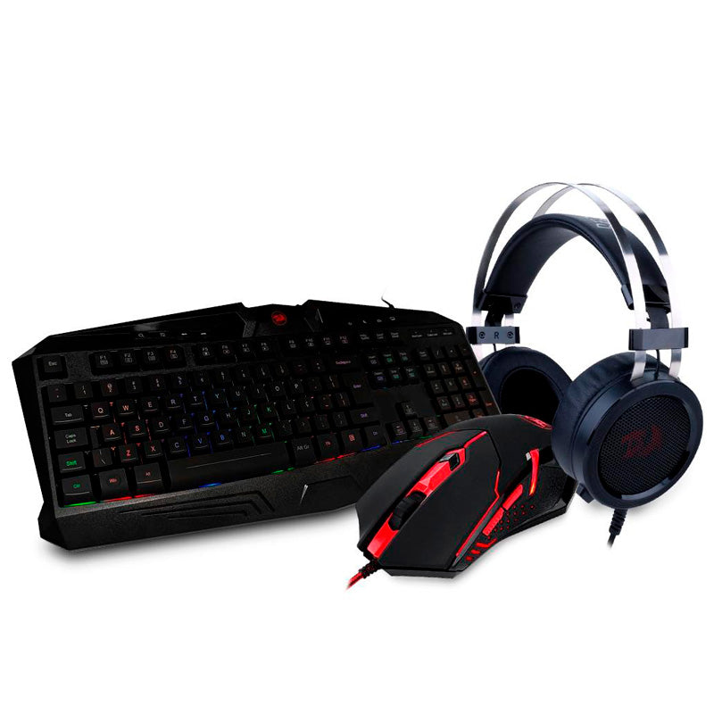 Kit Gamer Redragon S112 - Teclado Harpe RGB + Mouse Centrophorus + Headset Scylla + Mousepad Gamer