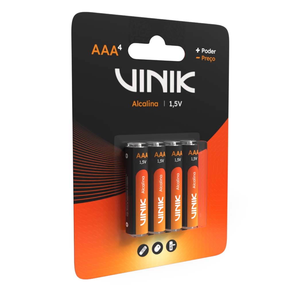 Pilha Alcalina AAA Palito Vinik Cartela C/4 Pilhas - VP3AB4A