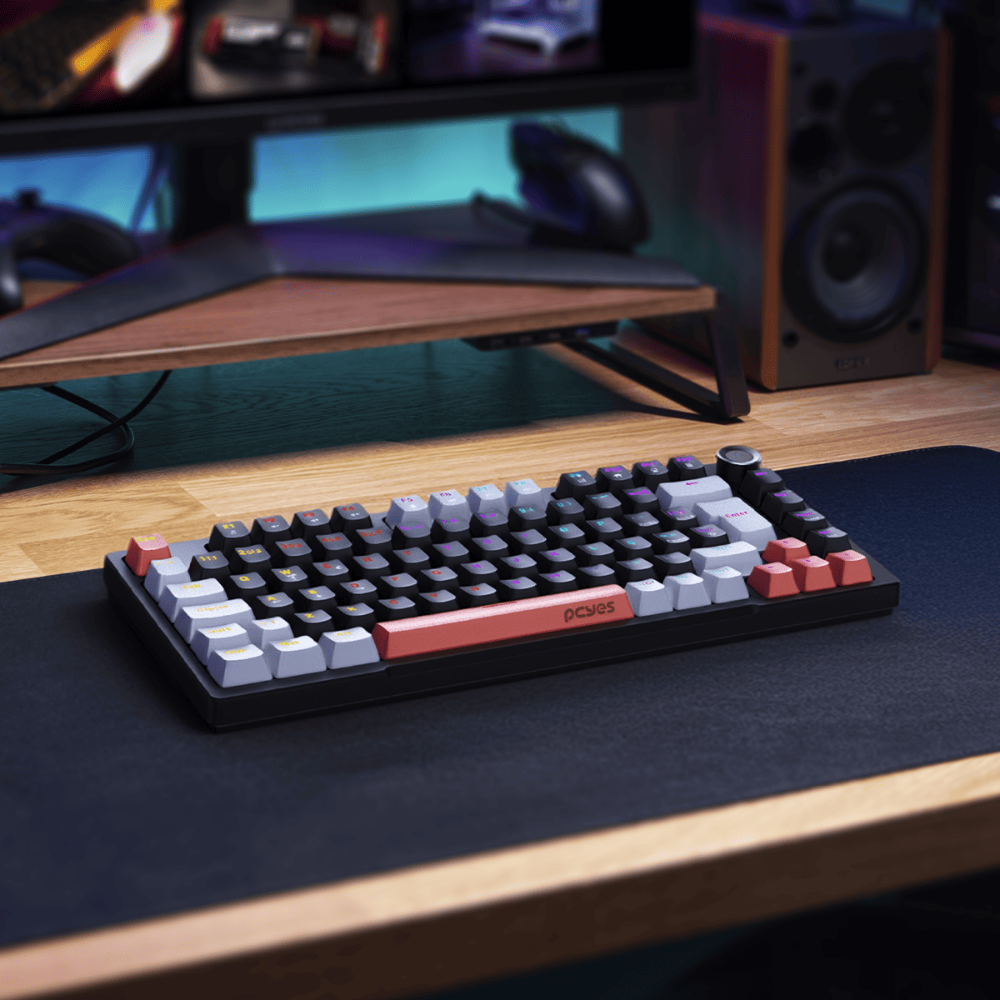 Teclado Gamer Mecanico PCYes Arkeum 75% Switch Blue Black Vulcan Preto / Cinza e Vermelho - AKBV75BBR