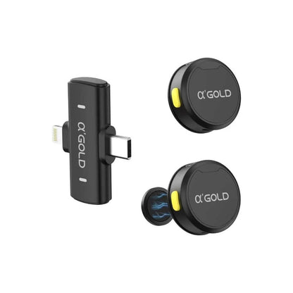 Kit C/ 2 Microfones Sem Fio Magnético Lapela Lightning USB-C aGold C/ Redução de Ruído - MCF-38D Truedata