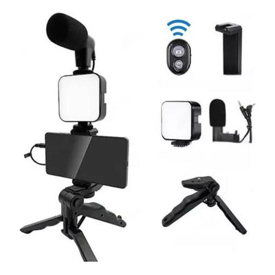 Kit de Iluminação Fotográfica C/ Suporte Tripé para Smartphone + Luz de Led e Microfone Oberon - OR-PL04