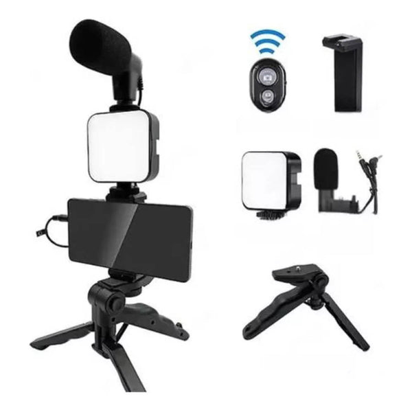 Kit de Iluminação Fotográfica C/ Suporte Tripé para Smartphone + Luz de Led e Microfone Oberon - OR-PL04