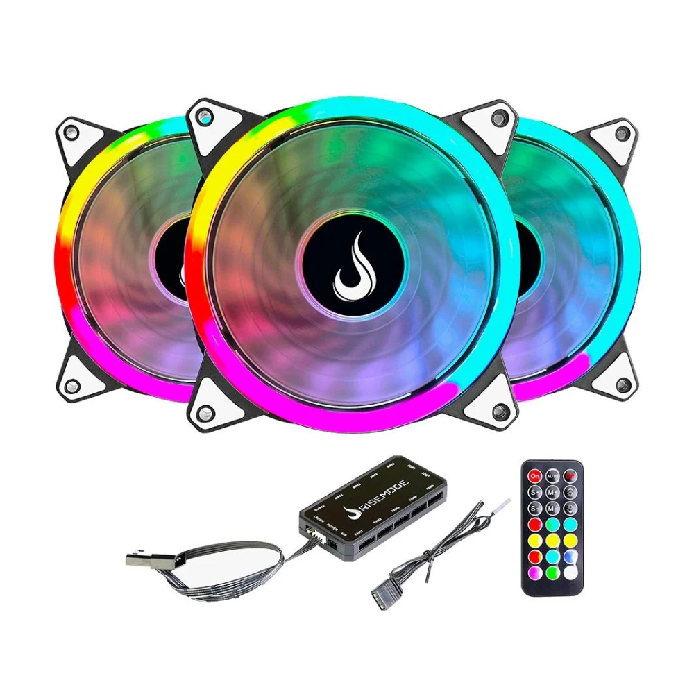 Kit 3x Cooler Fan  Rise Mode Energy ARGB  120mm  1650rpm + Controladora  - FN-02-RGB-5V