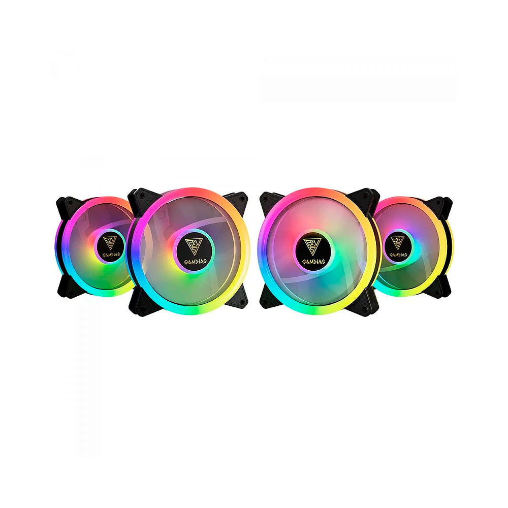Kit c/ 4 Cooler Fan para Gabinete Gamdias Aeolus RGB 120mm C/ Fita Led e Controladora - M2-1204R ELITE Truedata