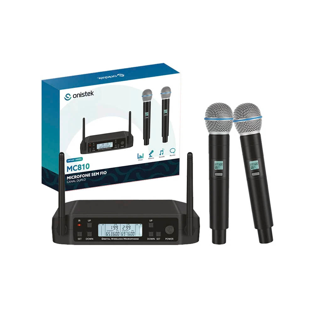 Microfone Sem Fio Profissional  Uhf Dinamico Onistek Canal Duplo - MC810
